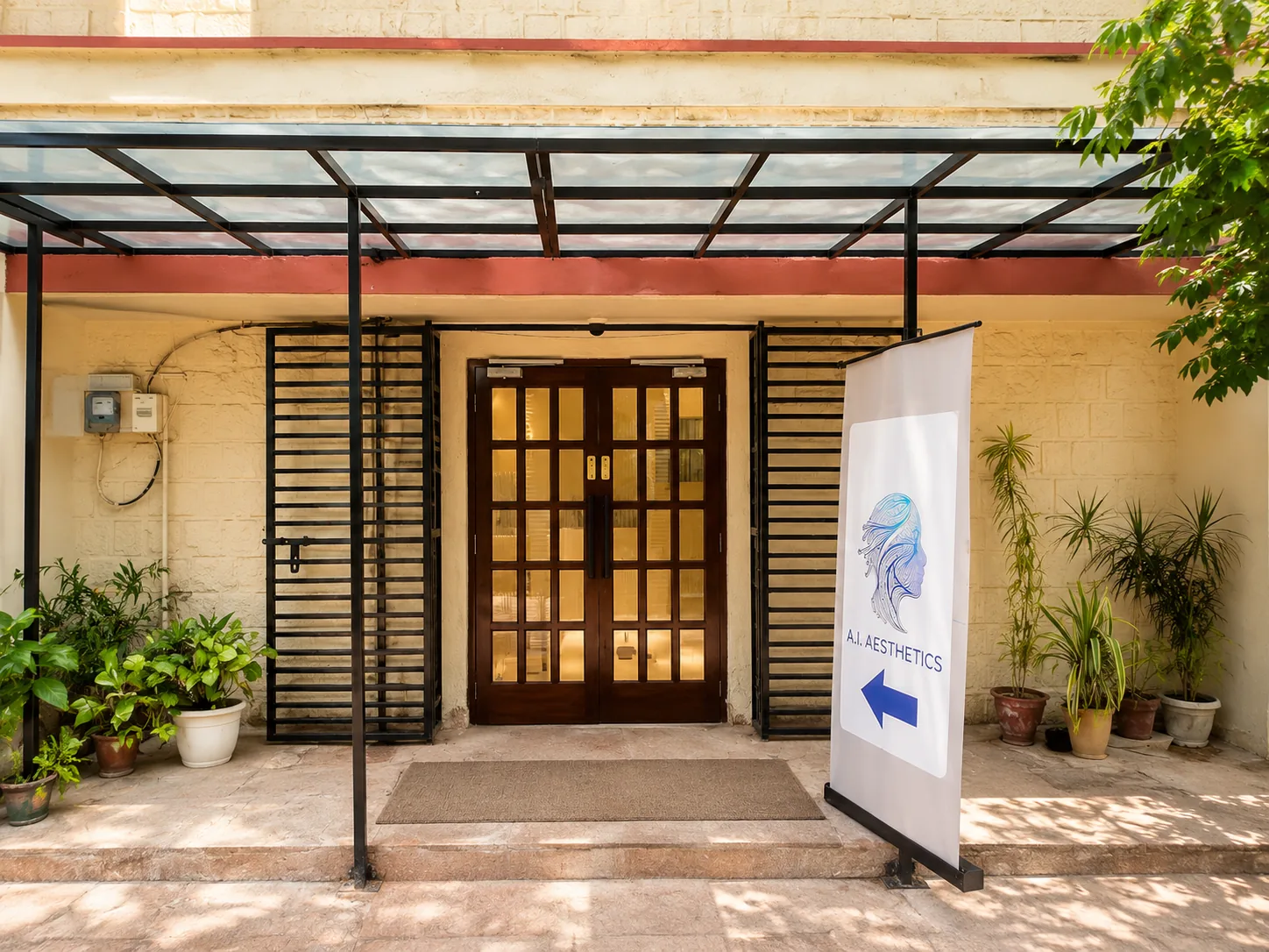 Entrance to the AI Aesthetics clinic in C-Scheme, Jaipur
