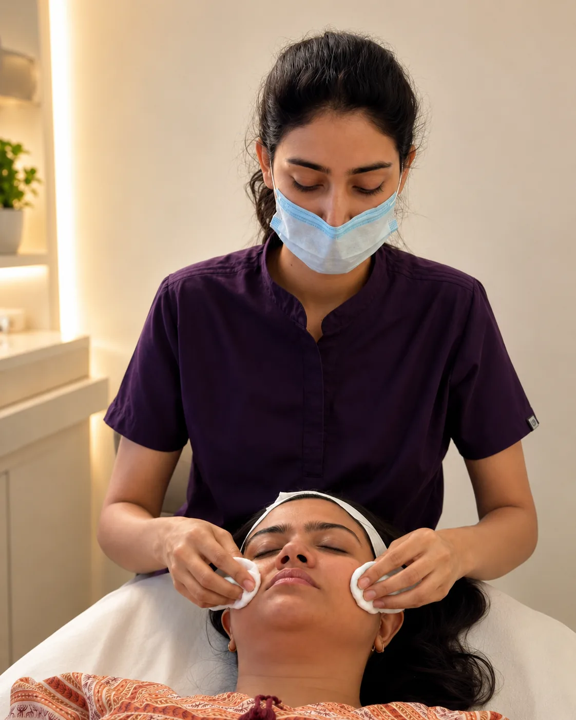 Certified therapist performing a facial treatment at AI Aesthetics, Jaipur