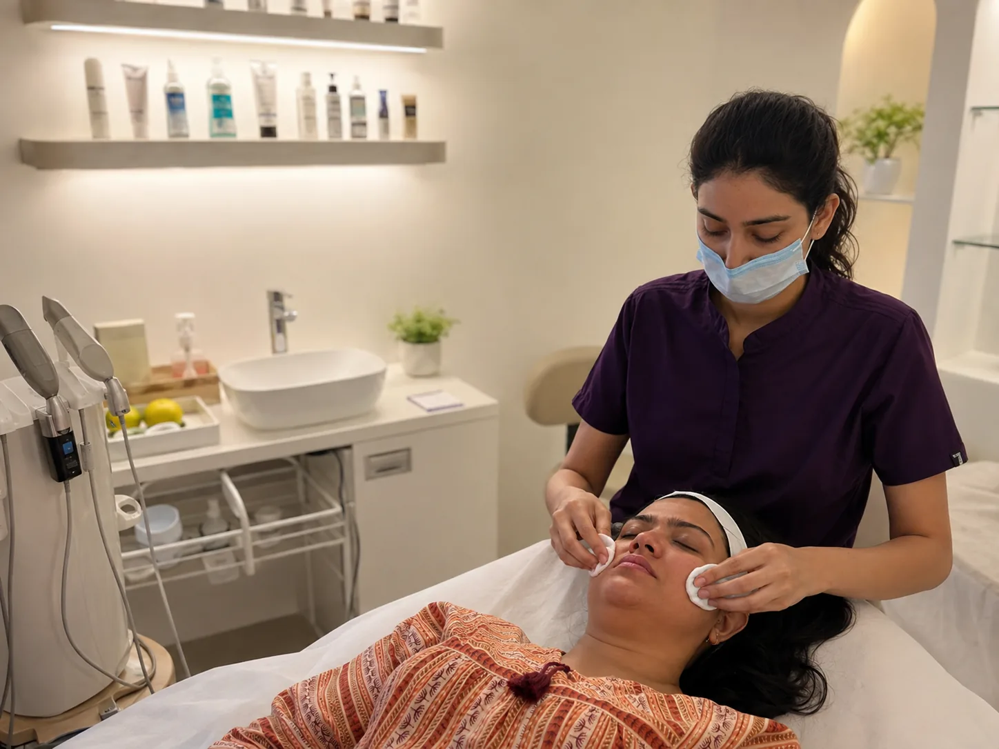 Certified therapist performing a personalised facial session at AI Aesthetics, C-Scheme, Jaipur